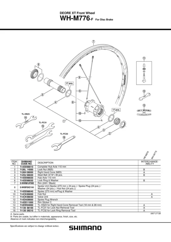 Retur ușor AX BUTUC SHIMANO WH-M776-F COMPLET 110MM