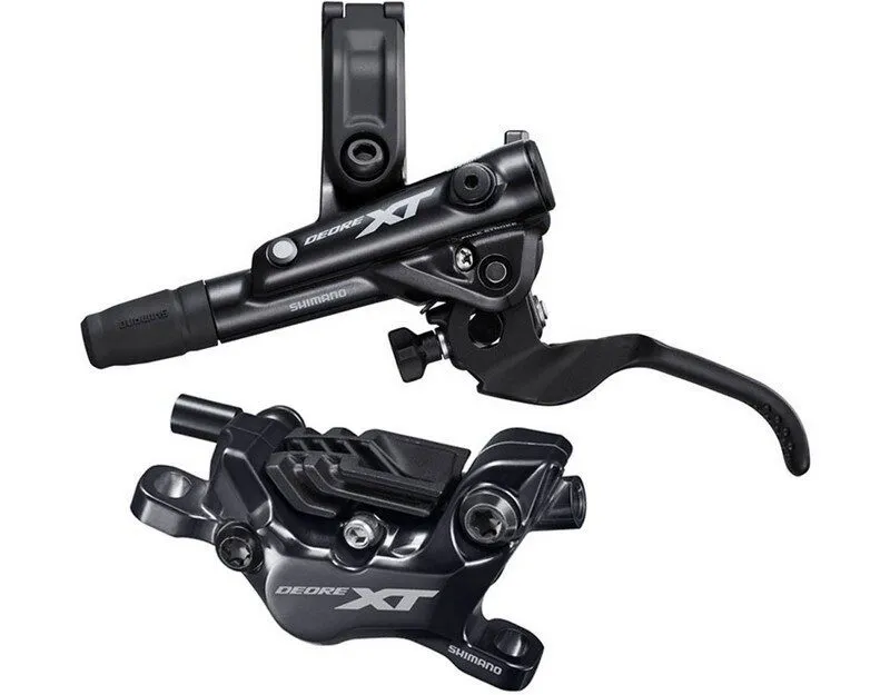 FRANA PE DISC SET ASAMBLAT SHIMANO DEORE XT BL-M8100(L) BR-M8120(F), FARA ADAPTOR, PLACUTE RESIN CU ARIPIOARE DE RACIRE, FURTUN SM-BH90-SBM 1000MM NEGRU, INCL. INSERTIE CONECTARE, AMBALAT IND. Lichidare de stoc